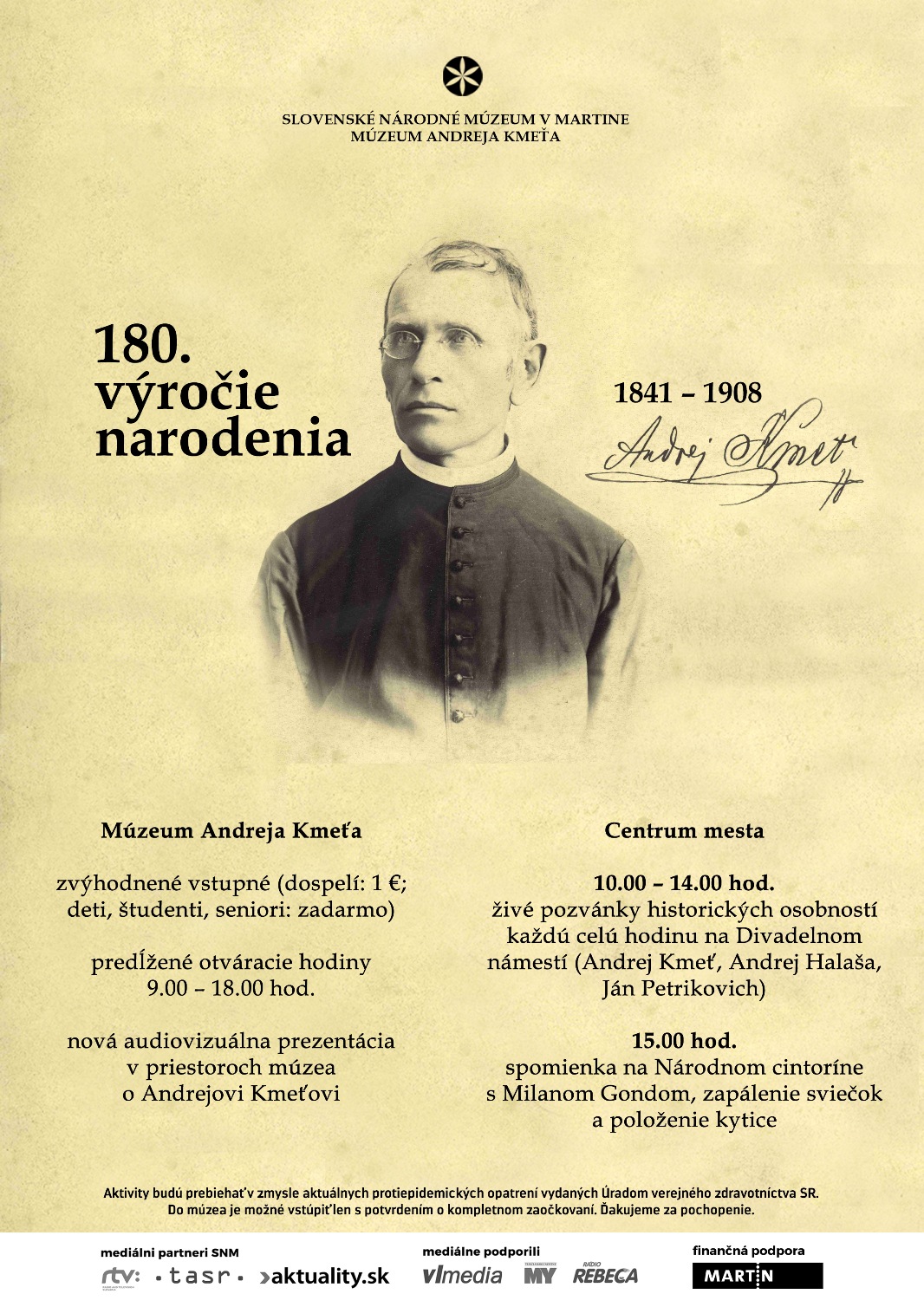 , 180. výročie narodenia Andreja Kmeťa
